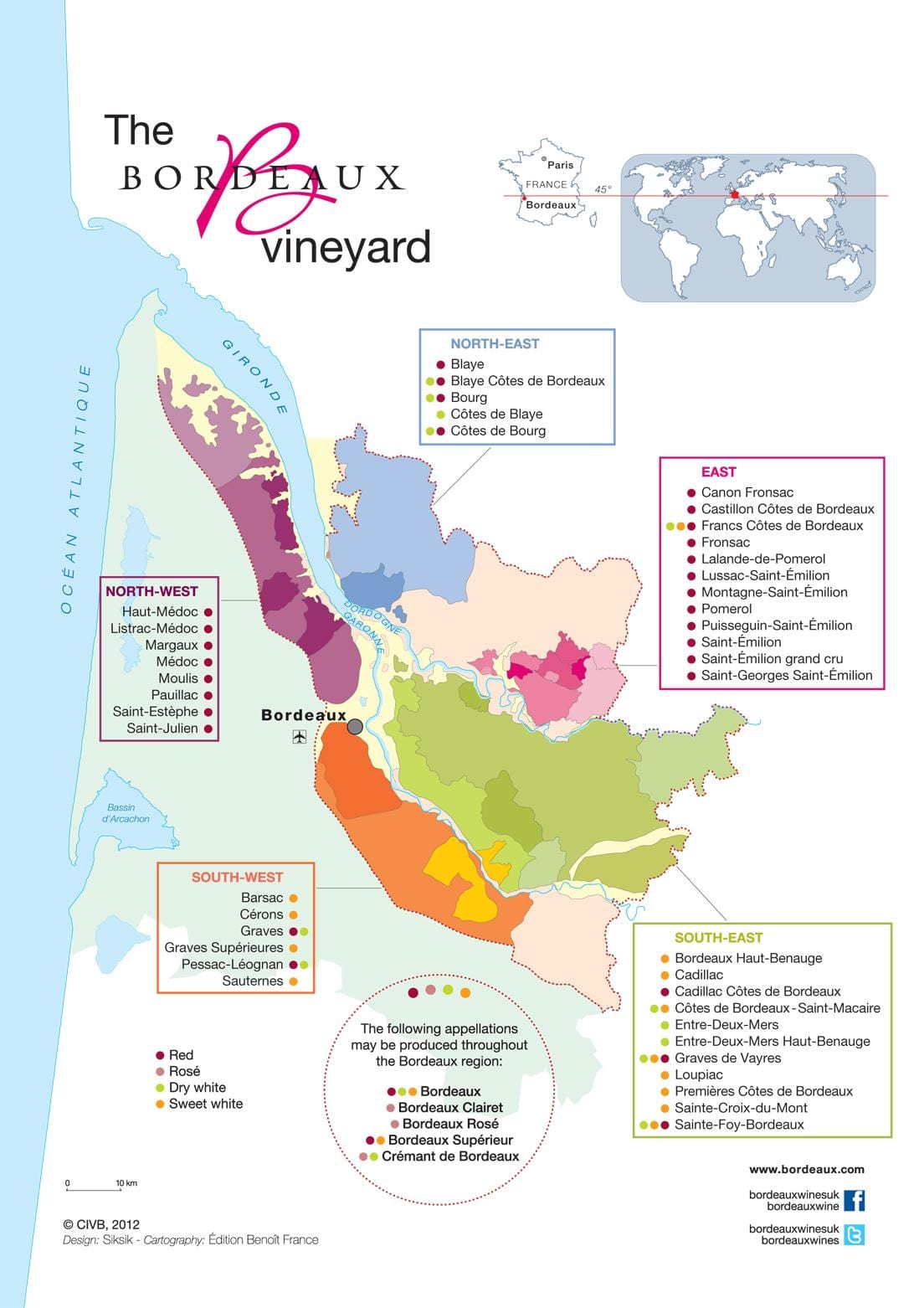 mapa Bordeaux kraj wino