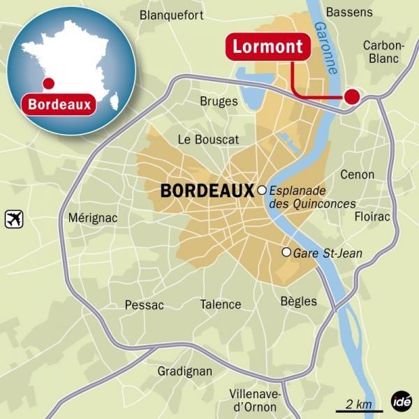 mapa przedmieściach Bordeaux