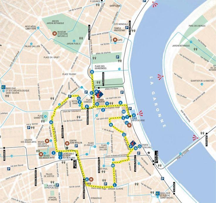 mapa Bordeaux piesza wycieczka