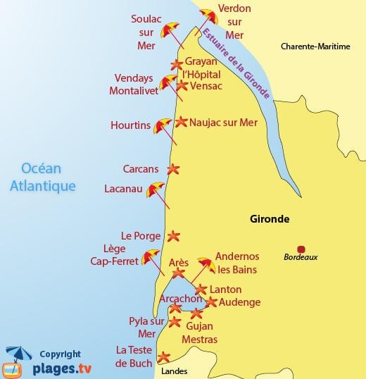 mapa plaża Bordeaux