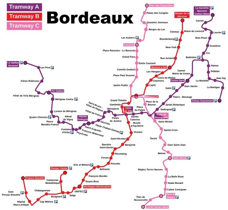 mapa kolejowego w Bordeaux