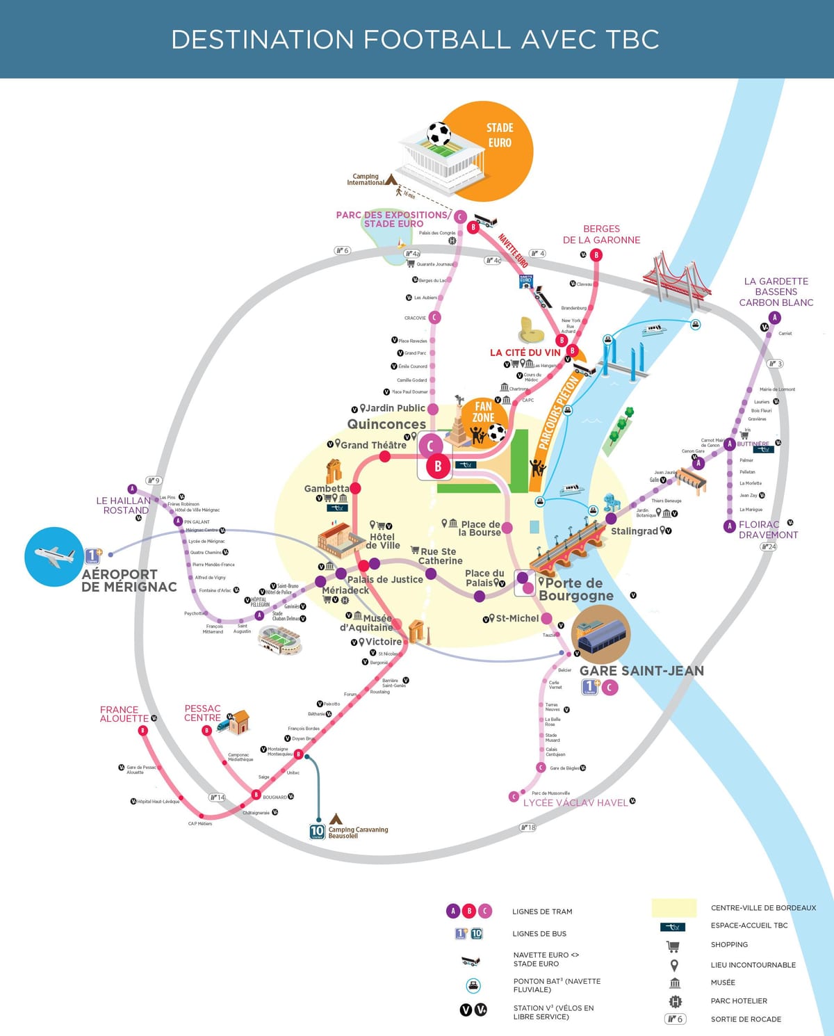 Bordeaux transportu publicznego mapie
