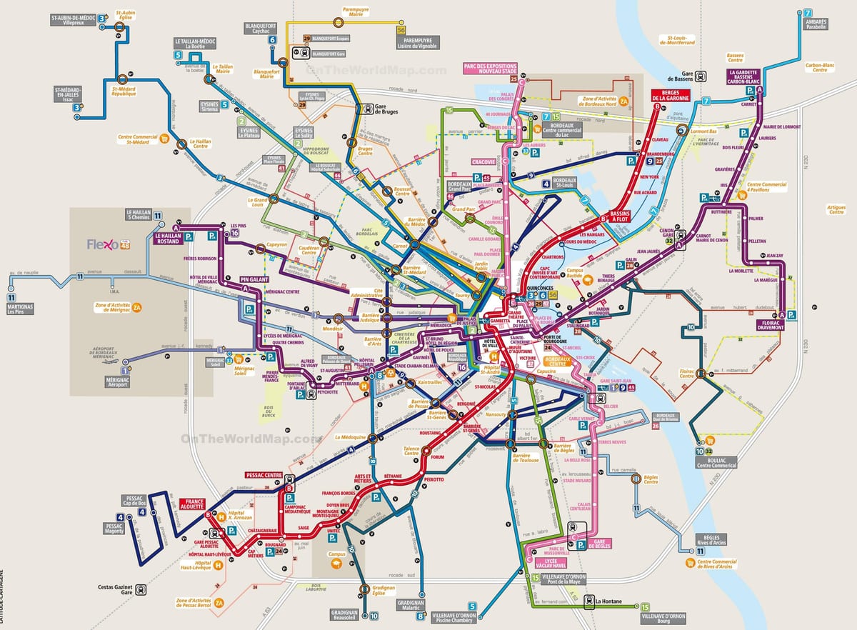 mapa tranzytu Bordeaux