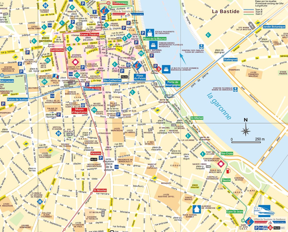 mapa ulic Bordeaux, Francja