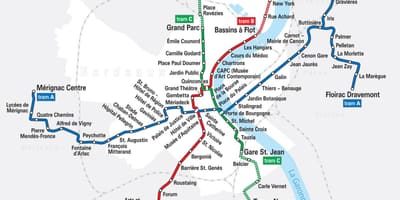 Przystanek tramwajowy system Bordeaux mapie