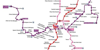Mapa kolejowego w Bordeaux